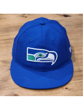 Seattle Seahawks Hat New Era Sz 7 5/8 Fitted Unstructured 59Fifty Blue NFL Wool
